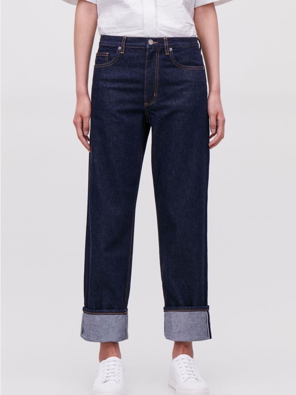COS Dark Indigo Boyfriend Jeans with Turn-Up Hem